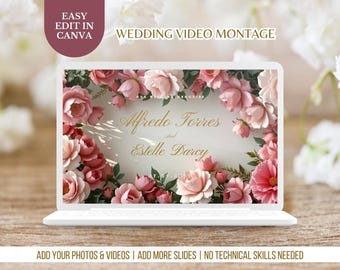Animated Memories Photo Slideshow Custom Video for Wedding Birthday Baptism Anniversary Editable Wedding Photo Slideshow Canva Template
