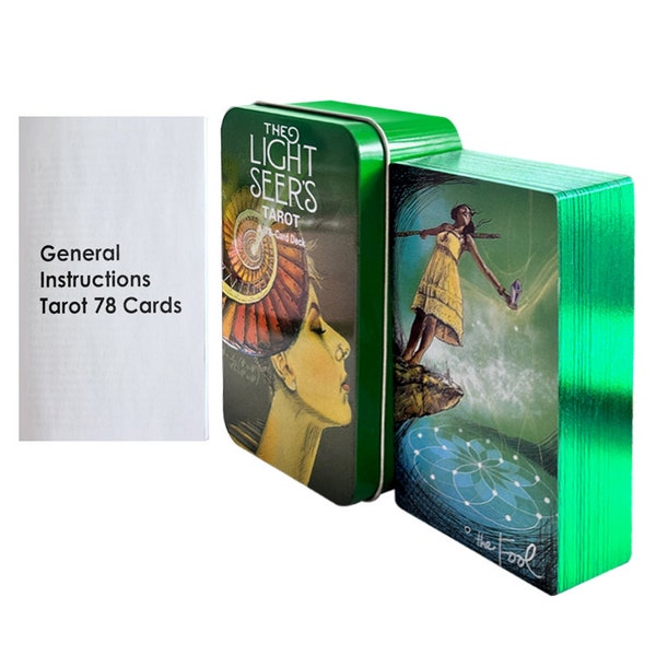 Light Seers Tarot Deck 78Card (New Design Back) Gold Foil Guidebook Beginner Expert Standard Size(4.75"x2.75") with Storage Tin Box