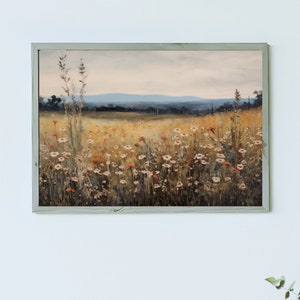 Wildflower Field in Country Landscape Art | Farmhouse Art | Abstract Painting | Digital Wall Art | Printable Wall Art Nostalgic Print