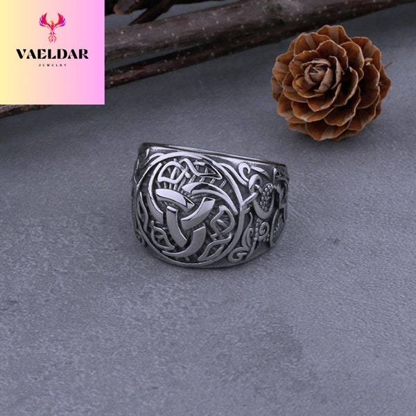 Viking Rune Yggdrasil barbarian man ring Handmade Silver Engraved Signet Ring,Mythology  Celtic Gothic Ring For Men,Unique  Promise Ring