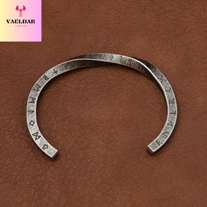 Stainless Steel hammered torc bracelet for him, Viking twisted bangle bracelet & nordic runes for men, Celtic mythology male cuff bracelet