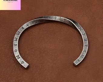 Stainless Steel hammered torc bracelet for him, Viking twisted bangle bracelet & nordic runes for men, Celtic mythology male cuff bracelet