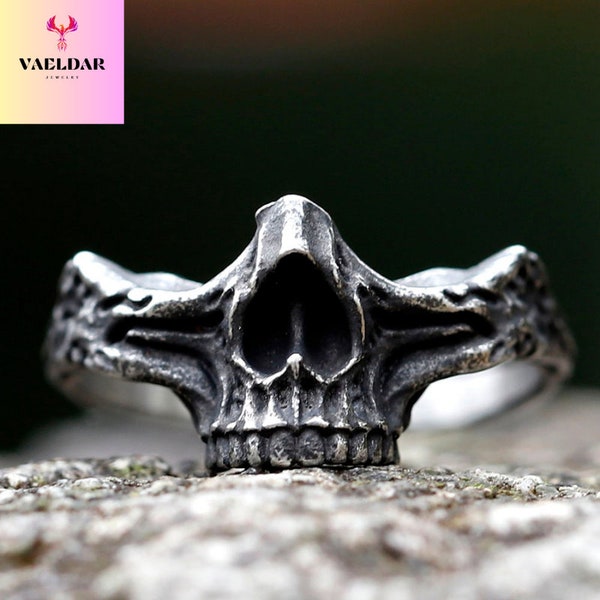 Edelstahl-Knochenring für Frauen, handgefertigter Gothic-Schmuck für ihn, Goth-Halbschädelring für Männer,Punk-Geschenk für ihren Geburtstag