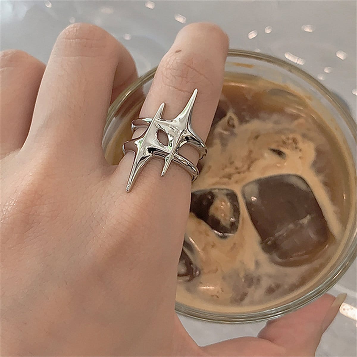 かわいい Y2k スター オープン リング ユニセックス ヴィンテージ 