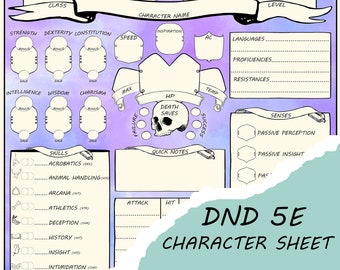 DND 5e Character Sheets | Purple | Fillable PDF