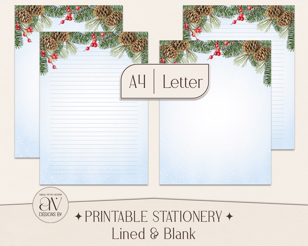Winter Writing Paper Printable A4 US Letter Stationery Digital Download ...