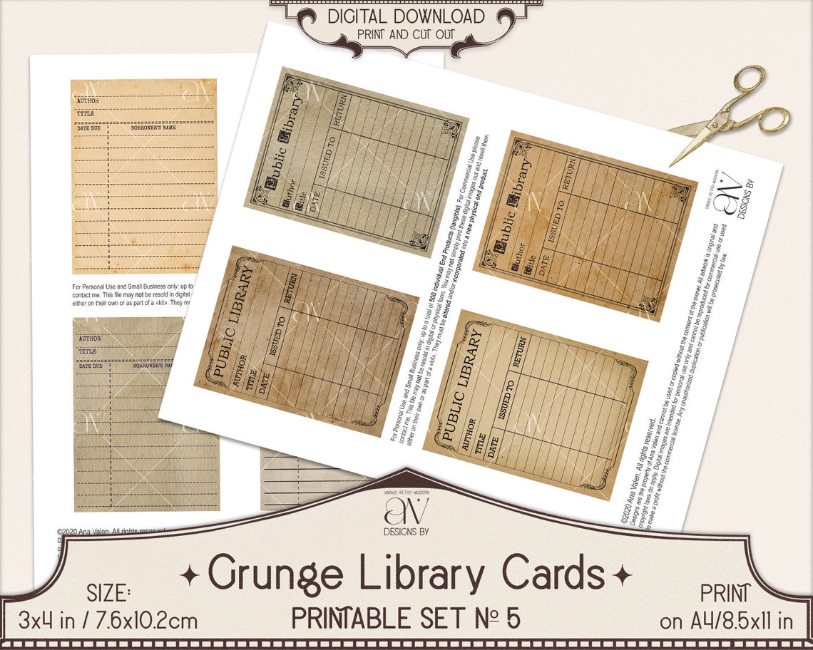 8 Vintage Library Cards Printable 3x4 in Journal Cards Digital Download ...