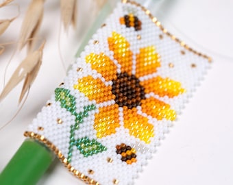 Sunflower Bee Peyote Pen Wrap Beading Pattern (Miyuki Delica 11/0)-DD-013