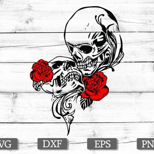 skull with roses svg png pdf dxf eps file, gothic couple skeleton clipart, romantic skull art, valentine’s day cricut design