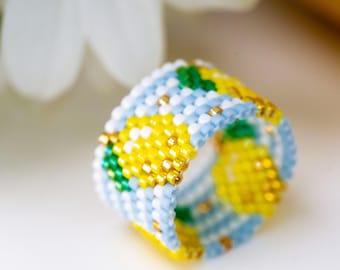 Lemon Beaded Peyote Rıng PDF pattern for Miyuki delica 11/0, DD - 033