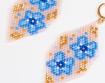 Blue Blooms Beaded Earrings Brick Stitch Pattern (PDF Download)