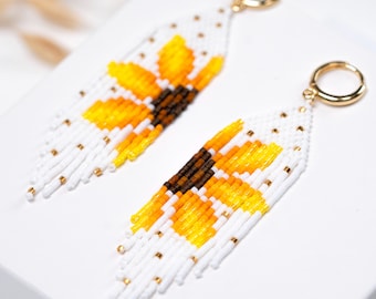 Sunflower Beaded Frınge Earrings Pattern (PDF Download) - DD-011