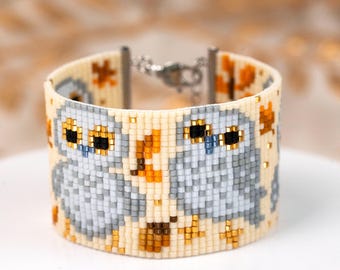 Owls Beaded Loom Bracelet PDF pattern for Miyuki delica 11/0, DD - 041