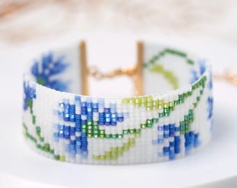 PDF-mönster för armband med blåklintpärlor och vävstol för Miyuki delica 11/0, DD - 014