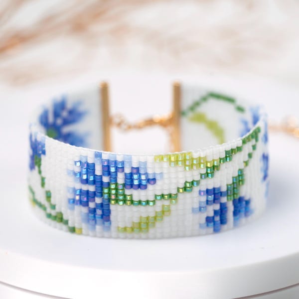 Cornflower Beaded Loom Bracelet PDF pattern for Miyuki delica 11/0, DD - 014