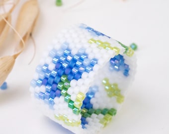Cornflower Beaded Peyote Rıng PDF pattern for Miyuki delica 11/0, DD - 015