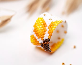 Sunflower Beaded Peyote Rıng PDF pattern for Miyuki delica 11/0, DD - 012