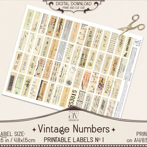 Number Labels Printable Ephemera Numbers Digital Download Junk Journal ...