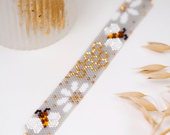 Bee Beaded Peyote Even Count Bracelet PDF pattern for Miyuki delica 11/0, DD - 034