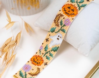 Cozy Halloween Garden Bead Loom Pattern, Ghost and Pumpkın Bracelet Miyuki Delica 11/0, Seed Bead Pattern, PDF Digital Download DD-045