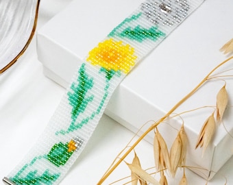 Bee Beaded Dandelion Loom Bracelet PDF pattern for Miyuki delica 11/0, DD - 031