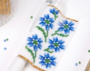 Cornflower  Beaded Peyote Pen Wrap PDF pattern for Miyuki delica 11/0, DD - 016