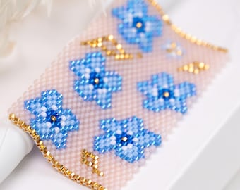 Blue Flowers Peyote Pen Wrap Beading Pattern (Miyuki Delica 11/0)-DD-036