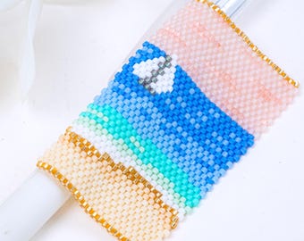 Beachfront Blıss Beaded Loom Bracelet PDF pattern for Miyuki delica 11/0, DD - 008
