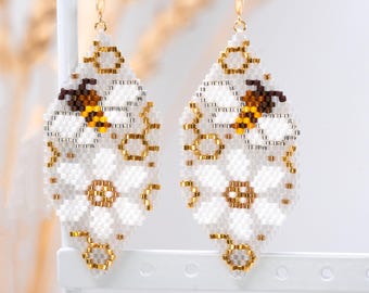 Bee Honey Beaded Brıck Stıtch Earrings Brick Stitch Pattern (PDF Download) DD-027