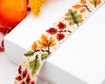 Autumn Leaves Beaded Loom Bracelet PDF pattern for Miyuki delica 11/0, DD - 042