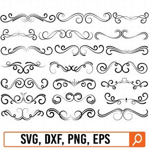 Oramental text dividers svg, Flourish svg, Flourish bundle svg, Swoosh svg, Swashes svg, Swirl svg, Swirly flourishes svg, Squiggly svg