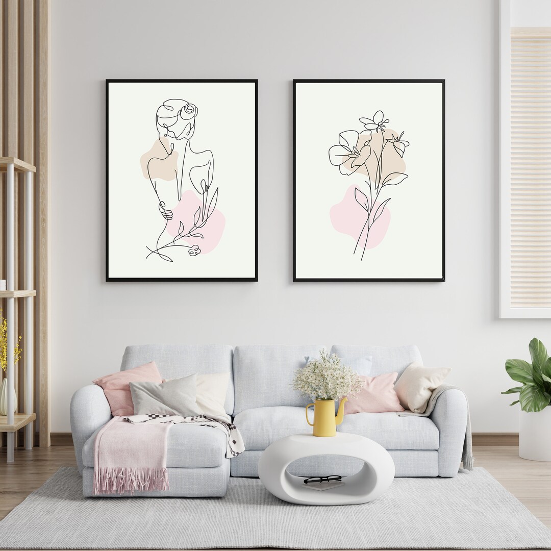 Woman Line Art Print Set of 2, Woman Line Drawing Wall Art, Boho Woman ...