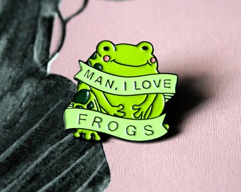 High quality Man I Love Frogs MILF funny cute pin, froggy tea, bubble frog tea badge. Gift for frog lovers. Pin for backpack, jacket, jeans.