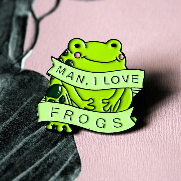 Hochwertige Man I Love Frogs milde lustige süße Pin, Froggy Tee, Bubble Frosch Tee Abzeichen. Geschenk für Froschliebhaber. Pin für Rucksack, Jacke, Jeans.