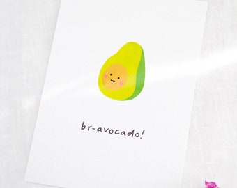 Postcard Avocado Smiley Face with pun &quot;Bravocado!&quot; | Funny Greeting Card Well-done Cute Card Bravo Congratulations DIN A6 Postcard