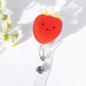 Strawberry Smiley Face Badge Reel, Badge Holder with Retractable Cord, Name Badge Holder Name Tag ID Card Holder for Nurses Gift Accessory