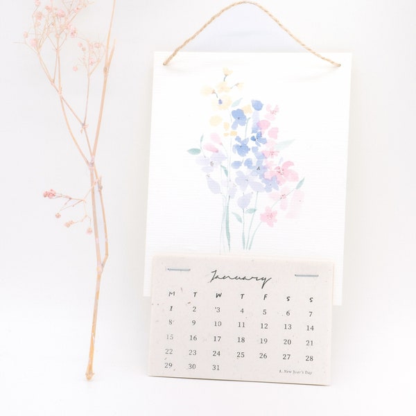 Calendar 2024 | Tear-off calendar, Original watercolour flowers, Floral Wall calendar, with German Holidays 2024, Botanical, Nature