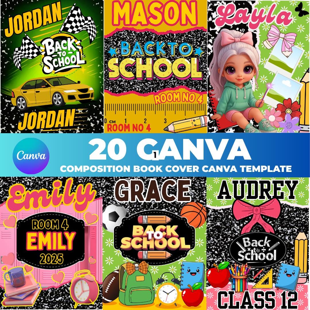Canva Composition Book Cover Templates | Back to School Designs ...