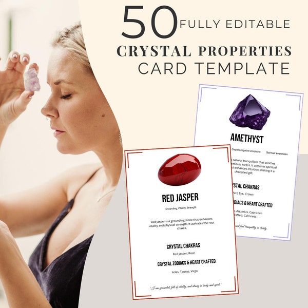 50 , Editable Watercolor Crystal Meaning Cards, Printable Gemstone Meaning Cards, Crystal Cards with Meaning of Stones, Digital Gem Cards