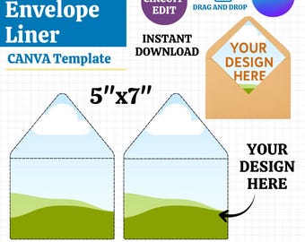 Modelo de forro de envelope 5x7, convite de casamento faça você mesmo (SVG, Canva)