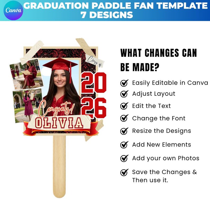 Graduation Fan Template Class of 2026 Canva Editable Big Head on a ...