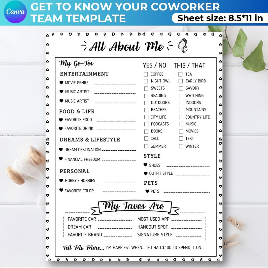 Coworker Survey Printable, All About Me Team Activity (editable Canva ...