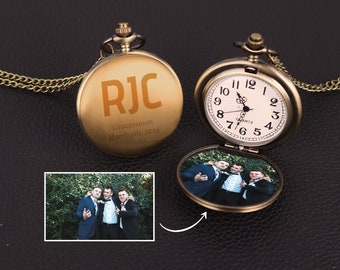 Personalized Mens Pocket Watch -  Pocket Watch with Photo, Pocket Watch Chain, Groom Gift, Groomsmen Gift, Memory Photo Watch