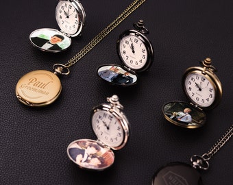 Reloj de bolsillo personalizado con foto: reloj de bolsillo grabado personalizado, reloj con foto de memoria, recuerdo de boda, regalo de padrino de boda, regalos de padrino