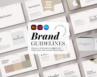 Brand Guidelines Template, Brand Guide, Branding, Brand Style Guide for Illustrator, InDesign & Canva. Template Brand Guidelines