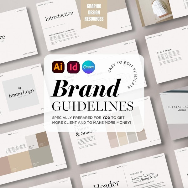 Brand Guidelines Template, Brand Guide, Branding, Brand Style Guide for Illustrator, InDesign & Canva. Template Brand Guidelines