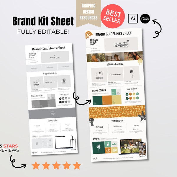 Brand Kit Templates - Branding Overview | Illustrator & Canva Templates Brand Guide - Brand Design - Themes Branding Guidelines