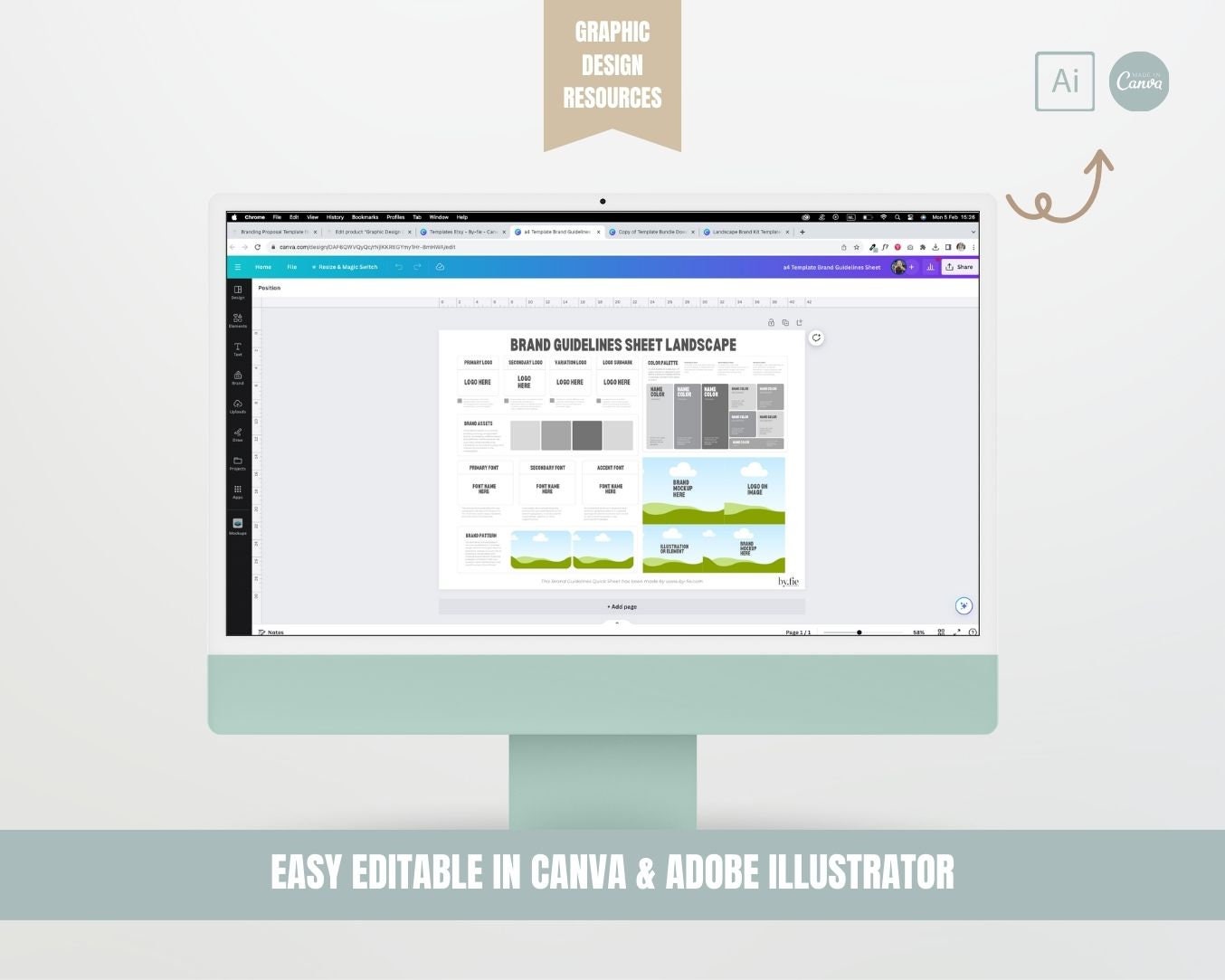 Brand Kit Guidelines Sheet Template – Branding Overview, for Canva and ...