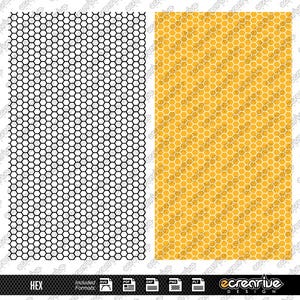 May include: A digital download of two honeycomb patterns. The first pattern is black and white, and the second pattern is yellow and white.