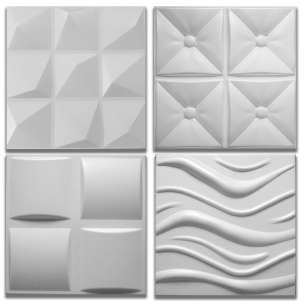 10/20m2 de panneaux de plafond ou muraux 3D EPS (polystyrène compact) 50x50x2cm blanc 4 modèles